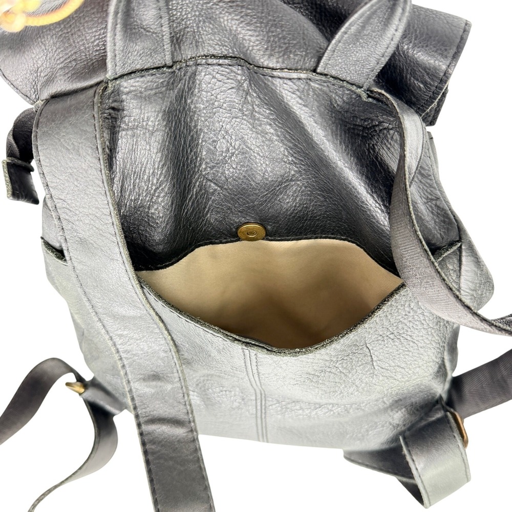 American Leather Co Black Pebbled Leather Flap Backpack Small Rucksack Bag - Picture 7 of 16